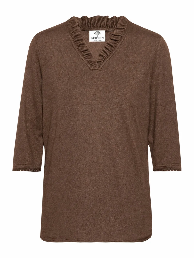 Leichter Strickpulli mit Rüschen-V-Ausschnitt