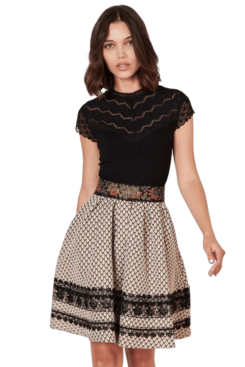 Trachten Rock Midi, Aenna, schwarz, beige, Krüger Collections, Gr. 42
