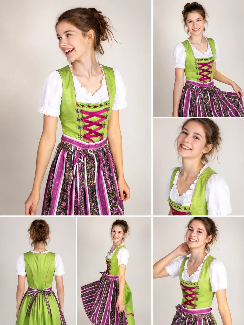 Kinderdirndl, Jugenddirndl, grün, Pink, Isar Trachten